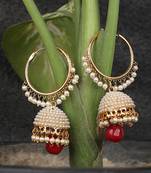 Styylo Fashion Off-White Pearl Maroon Gold Plated Hoop with Jhumka Earring