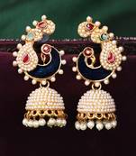 Styylo Fashion Off-White Peacock Traditional Pearl and Meenakari Brass Jhumka Earring