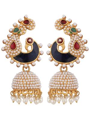 Styylo Fashion Off-White Peacock Traditional Pearl and Meenakari Brass Jhumka Earring 2