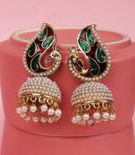 Styylo Fashion Off-White & Multicolour Peacock Meenakari Pearl Traditional Brass Jhumka