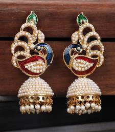 Styylo Fashion Off-White & Multicolour Meenakari Pearcock Pearl Traditional Brass jhumka Earring