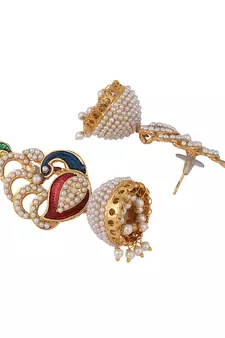 Styylo Fashion Off-White & Multicolour Meenakari Pearcock Pearl Traditional Brass jhumka Earring