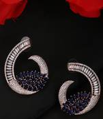 Styylo Fashion Rose Gold Plated Saphire Blue Stone Brass Cresent shape American Diamond Earring