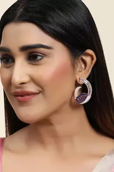Styylo Fashion Rose Gold Plated Saphire Blue Stone Brass Cresent shape American Diamond Earring