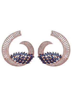 Styylo Fashion Rose Gold Plated Saphire Blue Stone Brass Cresent shape American Diamond Earring 3