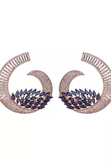 Styylo Fashion Rose Gold Plated Saphire Blue Stone Brass Cresent shape American Diamond Earring