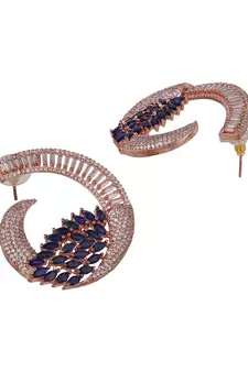 Styylo Fashion Rose Gold Plated Saphire Blue Stone Brass Cresent shape American Diamond Earring