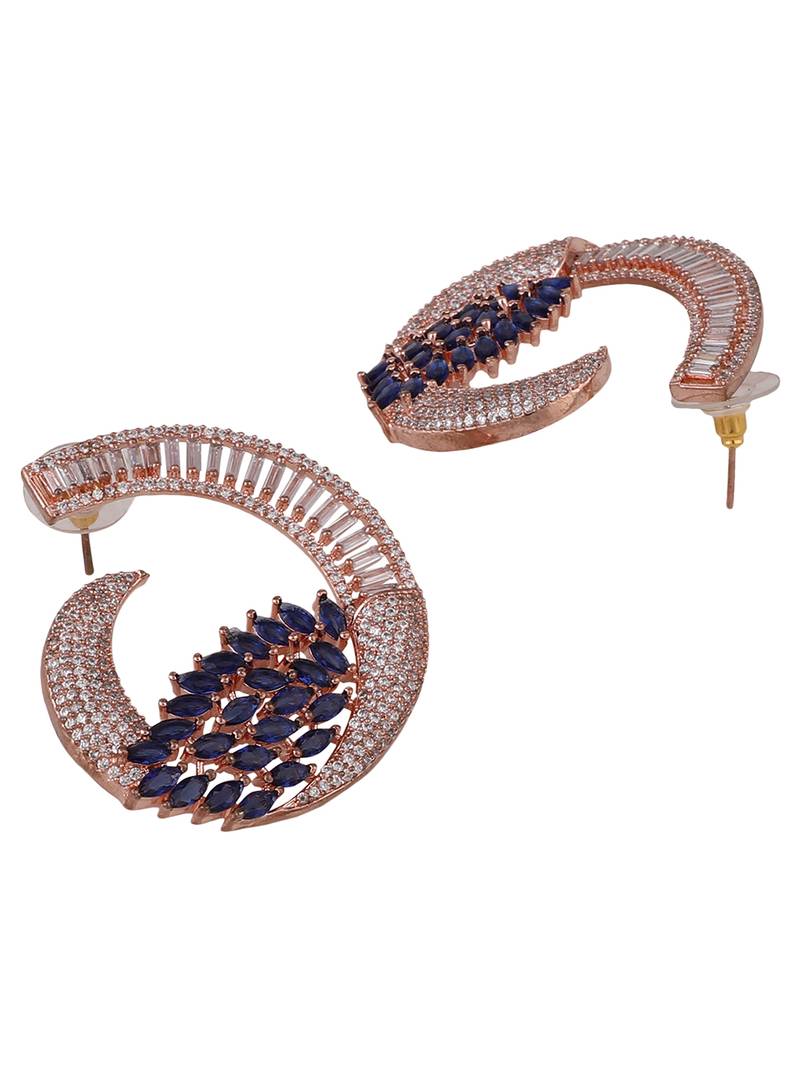 Styylo Fashion Rose Gold Plated Saphire Blue Stone Brass Cresent shape American Diamond Earring