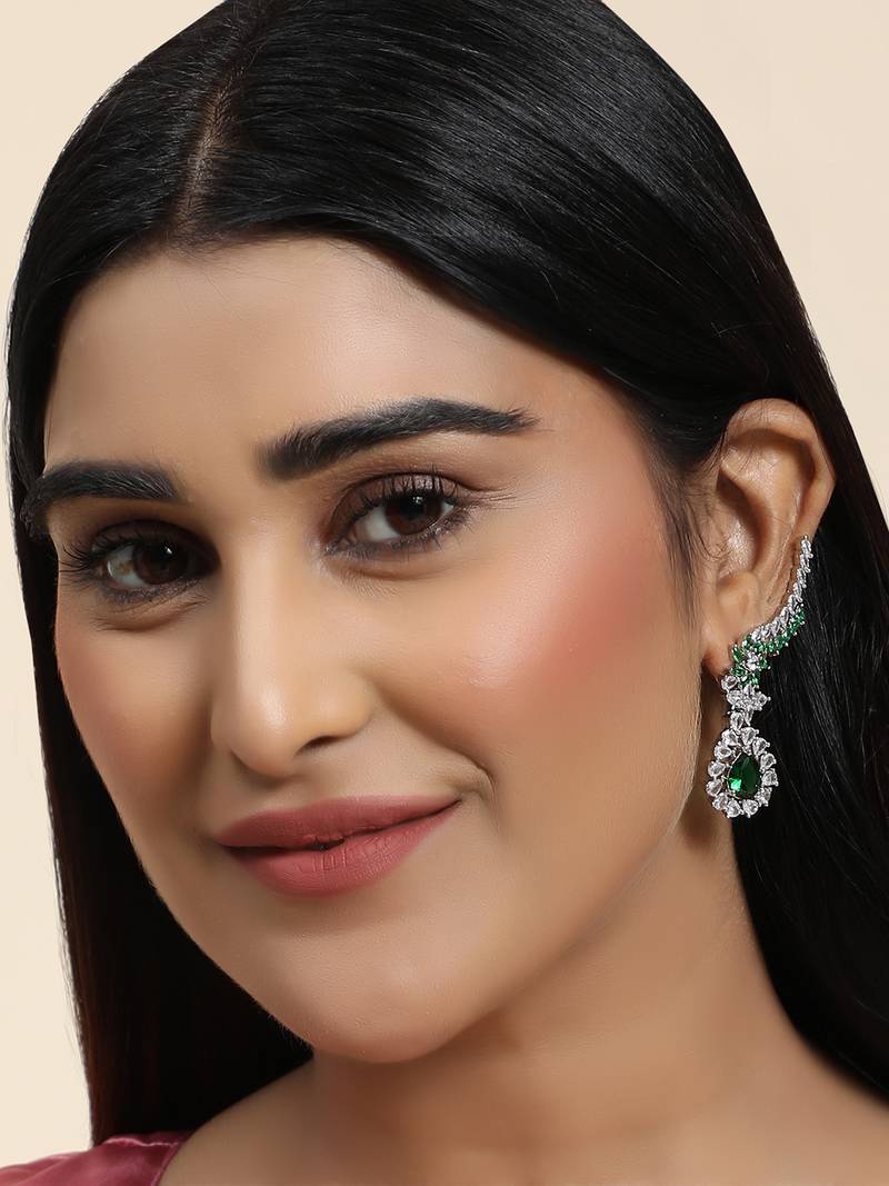 Styylo Fashion Emerald Green Cresent Look Contemprary American Diamond