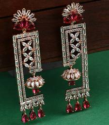Styylo Fashion Red & White Geometric Shaped Floral Gold Plated American Diamond Earring