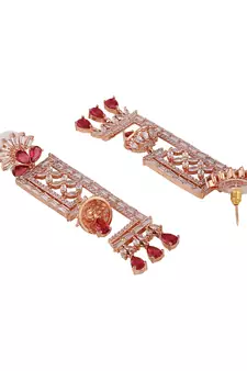 Styylo Fashion Red & White Geometric Shaped Floral Gold Plated American Diamond Earring