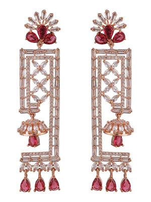 Styylo Fashion Red & White Geometric Shaped Floral Gold Plated American Diamond Earring 4