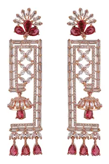 Styylo Fashion Red & White Geometric Shaped Floral Gold Plated American Diamond Earring