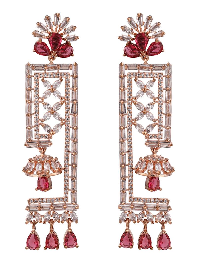 Styylo Fashion Red & White Geometric Shaped Floral Gold Plated American Diamond Earring