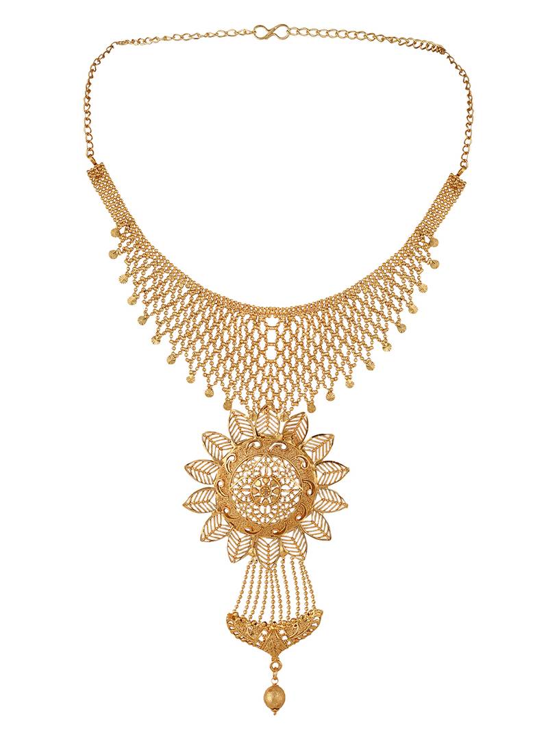 Styylo Fashion 22K Gold Plated Jaal Work Floral Traditional Brass Full Neck Cover Jewellery Set
