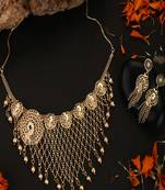 Styylo Fashion Gold Plated Jaal Work Peacock Traditional Brass Full Neck Cover Jewellery Set