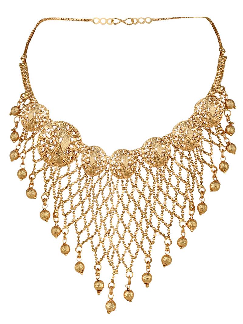 Styylo Fashion Gold Plated Jaal Work Peacock Traditional Brass Full Neck Cover Jewellery Set