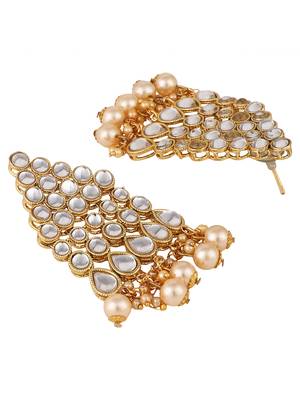 Styylo Fashion Kundan Stone Gold Plated Traditional Brass Bridal Jewellery Set with Maangtika earring 3