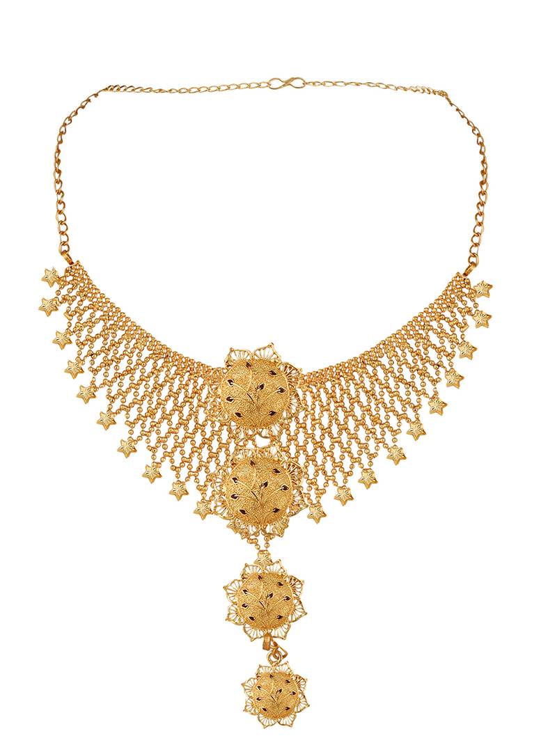 Styylo Fashion Gold Plated Jaal Work Star Traditional Brass Full Neck Cover Jewellery Set