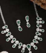 Styylo Fashion Silver Plated AD & Emerald Green Stone Studded Jewellery Set