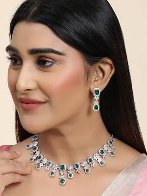 Styylo Fashion Silver Plated AD & Emerald Green Stone Studded Jewellery Set 2