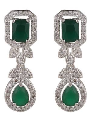 Styylo Fashion Silver Plated AD & Emerald Green Stone Studded Jewellery Set 4