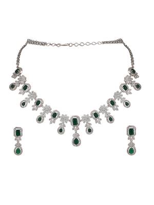 Styylo Fashion Silver Plated AD & Emerald Green Stone Studded Jewellery Set 5