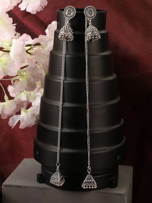 Oxidised Silver Traditional Look Jhumka With Ear Chain 1