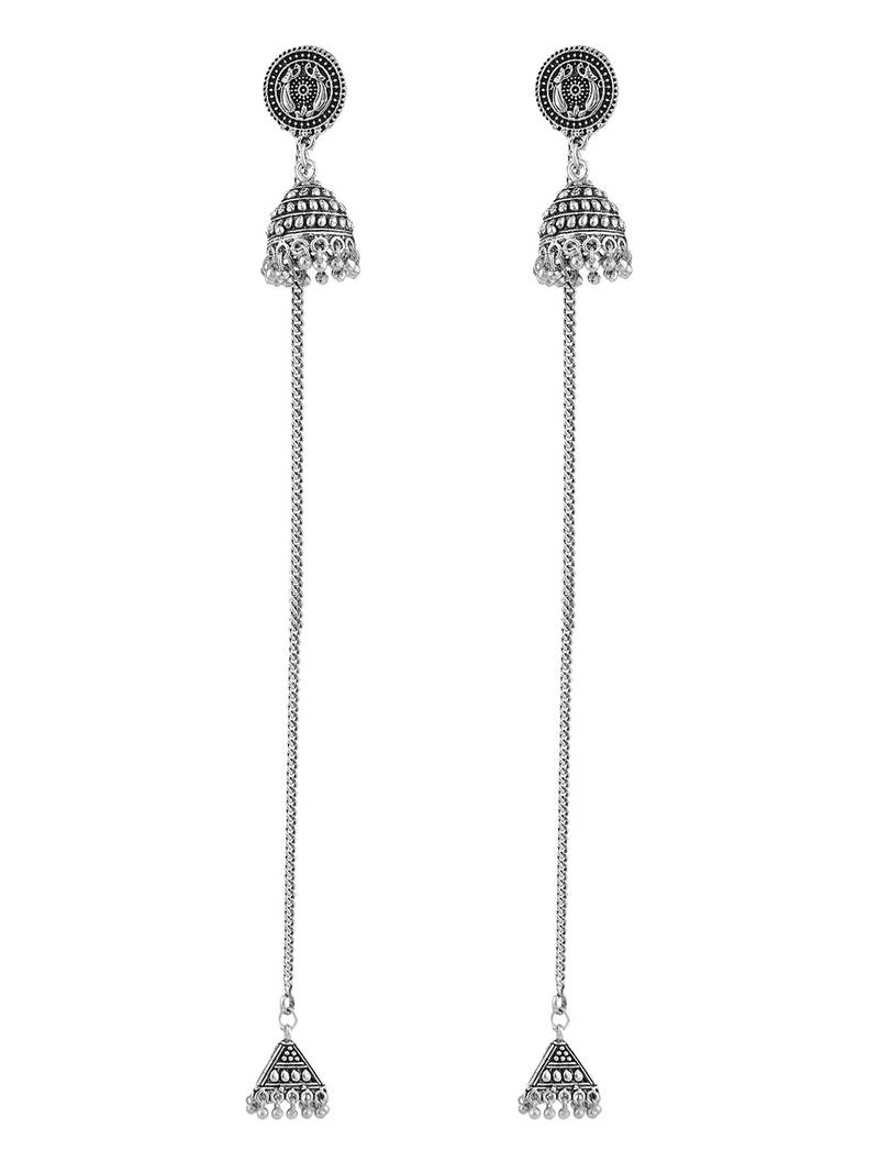 Oxidised Silver Traditional Look Jhumka With Ear Chain