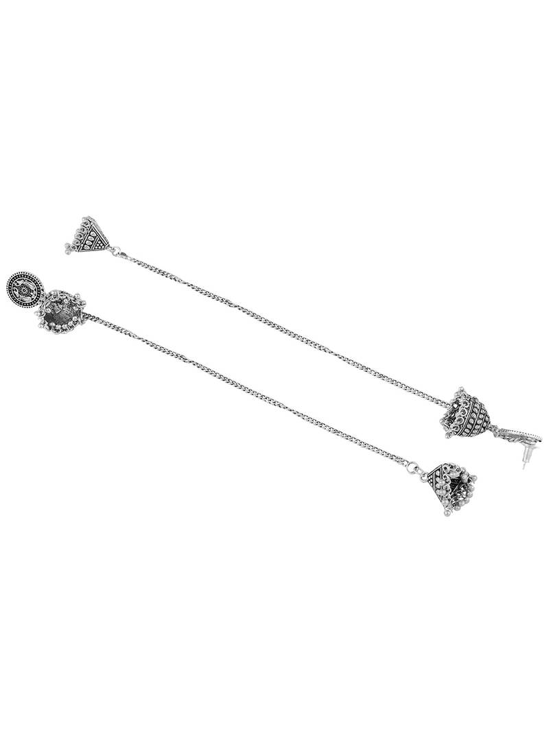 Oxidised Silver Traditional Look Jhumka With Ear Chain