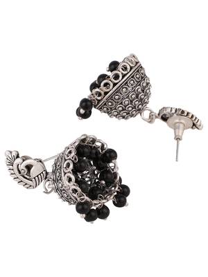 Oxidised Silver Stylish Peacock Shaped Black Pearl Jhumka 2