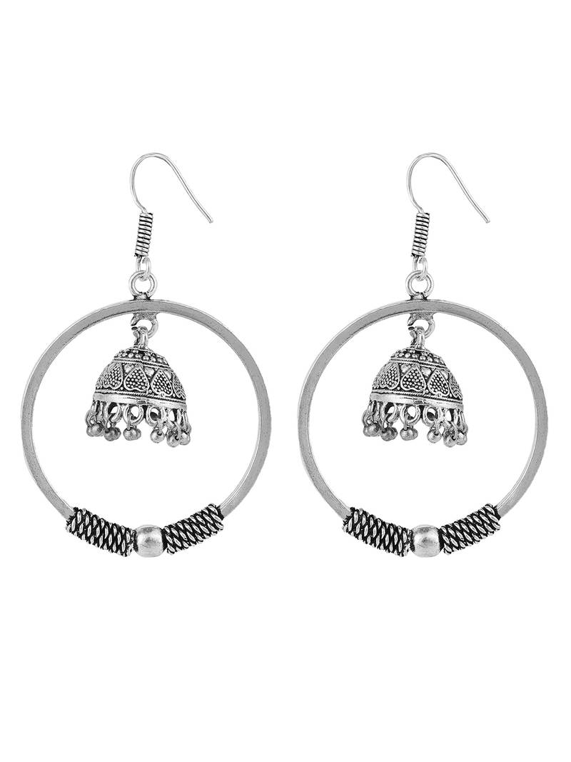 Silver Tone Oxidised Silver Jhumka Chandbali Earring