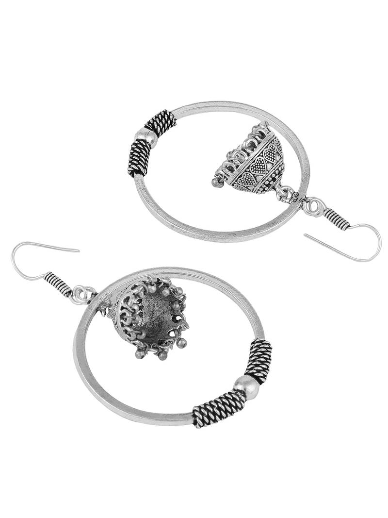 Silver Tone Oxidised Silver Jhumka Chandbali Earring