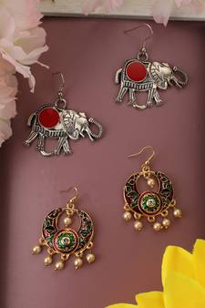 Set of 2 Oxidised and Brass Western Look Earring