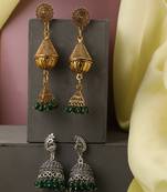 Set of 2 Oxidised Silver and Gold Plated Pearl Jhumka Earring