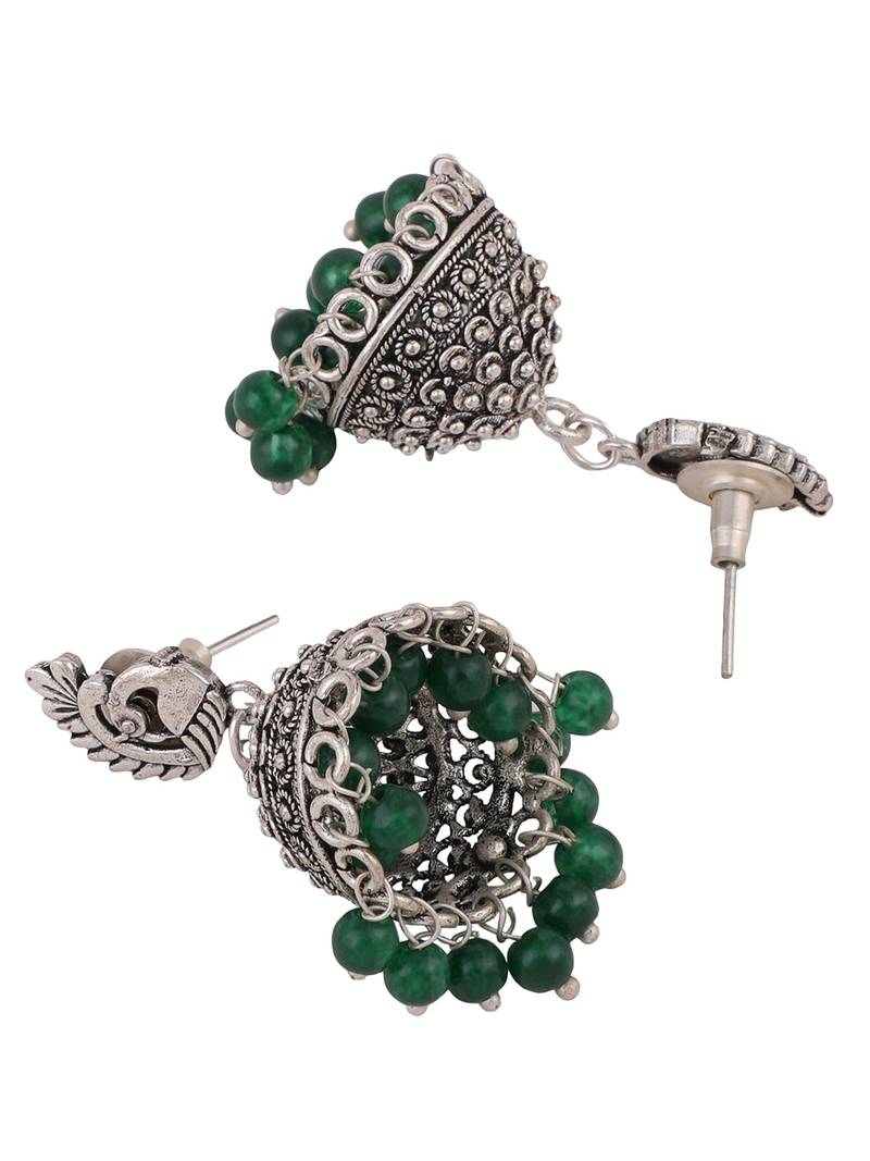 Set of 2 Oxidised Silver and Gold Plated Pearl Jhumka Earring