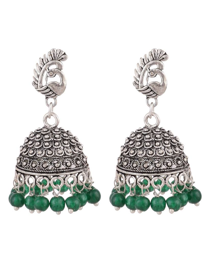Set of 2 Oxidised Silver and Gold Plated Pearl Jhumka Earring