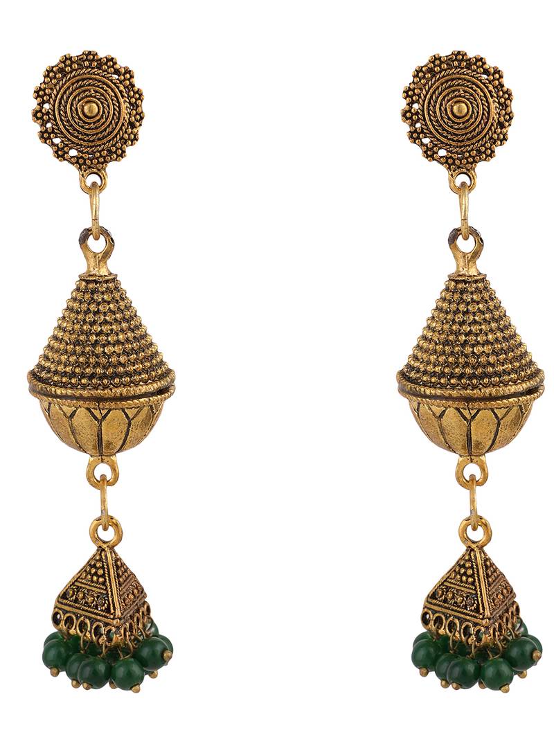 Set of 2 Oxidised Silver and Gold Plated Pearl Jhumka Earring