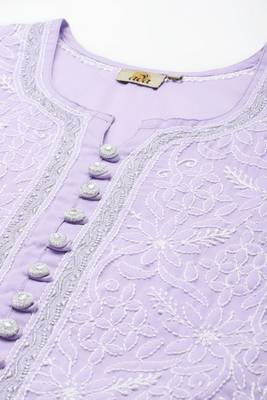 Ada Hand Embroidered Mauve Cotton Lucknowi Chikankari Women Trending Short Kurti with Zari Work - A911197 5