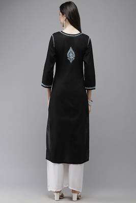 Hand Embroidered Black Cotton Lucknow Chikankari Women Kurta 2