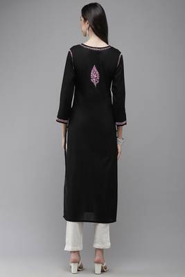 Hand Embroidered Black Cotton Lucknow Chikankari Women Kurta 2