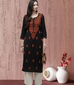 Hand Embroidered Black Cotton Lucknow Chikankari Women Trending Kurta