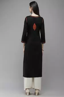 Hand Embroidered Black Cotton Lucknow Chikankari Women Trending Kurta