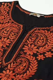 Hand Embroidered Black Cotton Lucknow Chikankari Women Trending Kurta