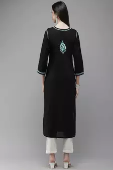 Hand Embroidered Black Cotton Lucknow Chikankari Women Kurta
