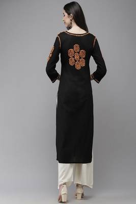 Hand Embroidered Black Cotton Lucknow Chikankari Women Trending Kurta 2