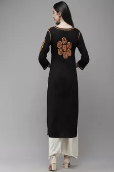 Hand Embroidered Black Cotton Lucknow Chikankari Women Trending Kurta