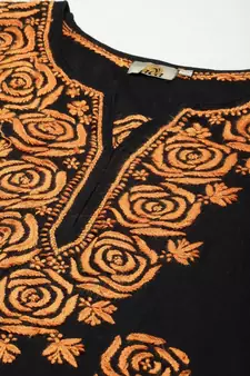 Hand Embroidered Black Cotton Lucknow Chikankari Women Trending Kurta