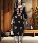 Hand Embroidered Black Cotton Lucknow Chikankari Women Kurta
