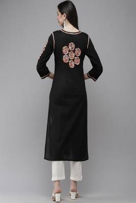 Hand Embroidered Black Cotton Lucknow Chikankari Women Kurta 2